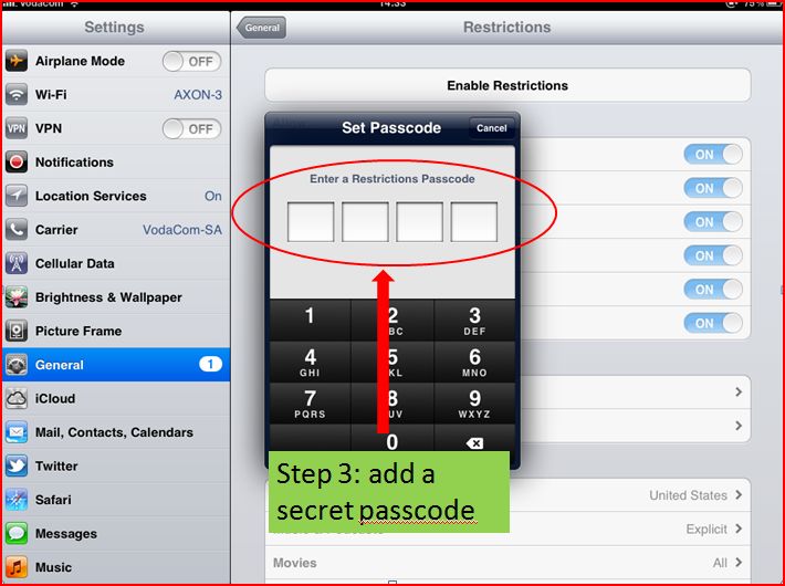 select passcode for ios restrictions