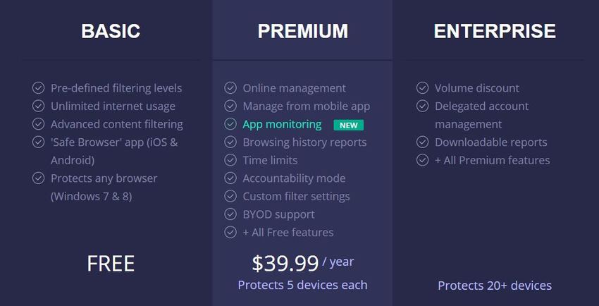 mobicip safe browser price plans